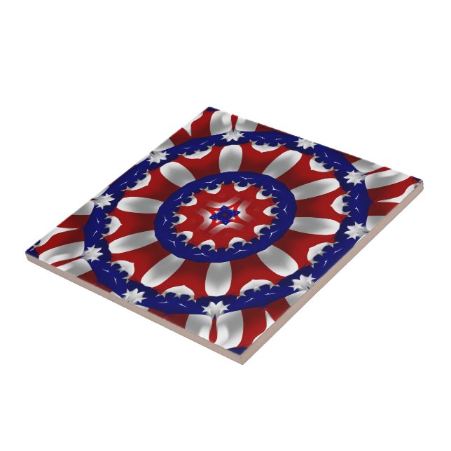 USA Patriotic Ribbons Kaleidoscope Ceramic Tile (Side)