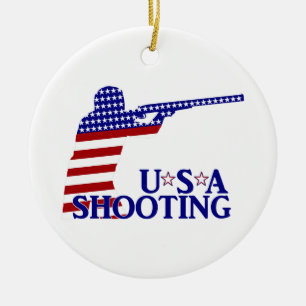 USA Patriotic Rifle Shooting Ceramic Ornament