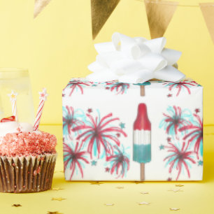 USA Patriotic Rocket Pop Popsicle Fireworks July 4 Wrapping Paper