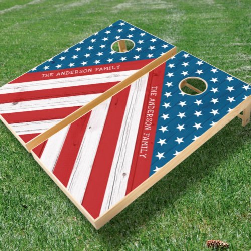USA Patriotic Rustic Stars  Stripes American Flag Cornhole Set