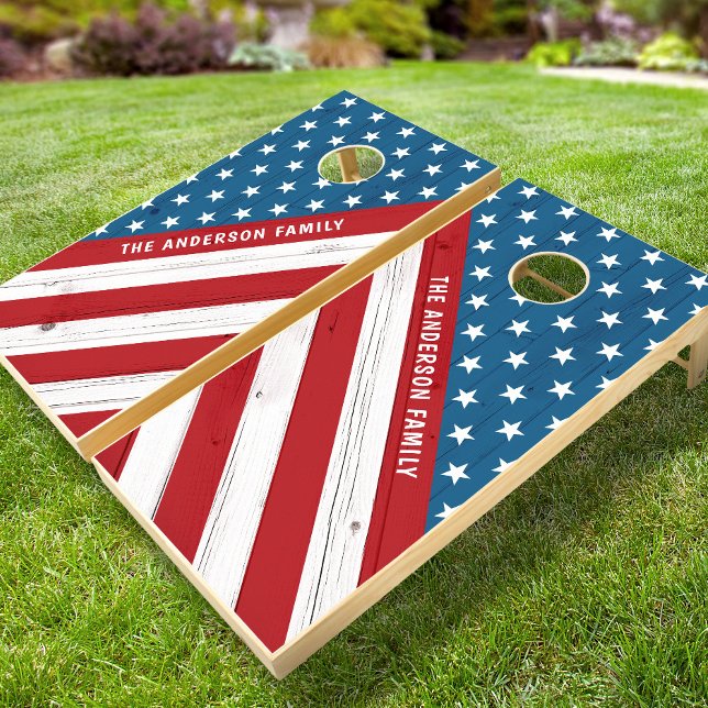 USA Patriotic Rustic Stars & Stripes American Flag Cornhole Set (Creator Uploaded)