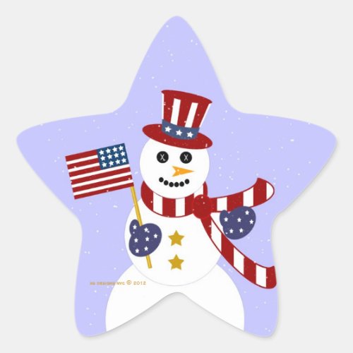 USA Patriotic Snowman with Flag Star Stickers