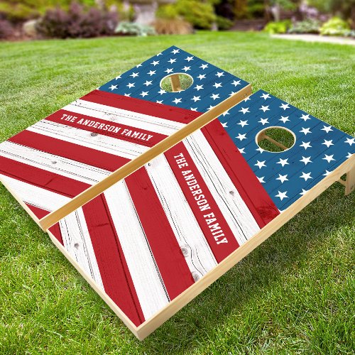 USA Patriotic Stars Stripes Rustic American Flag Cornhole Set
