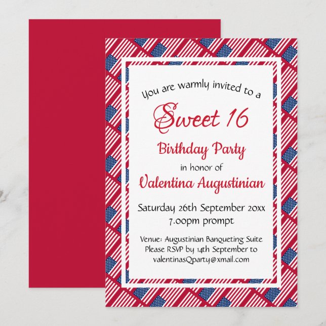USA Patriotic SWEET 16 Birthday Personalized Invitation (Front/Back)