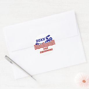 USA Patriotic Swimming Sports Classic Round Sticker