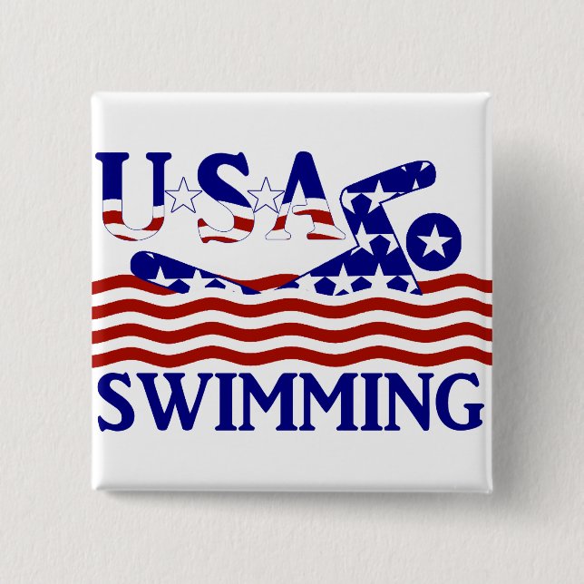 USA Patriotic Swimming Sports Pinback Button (Front)