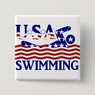 USA Patriotic Swimming Sports Pinback Button