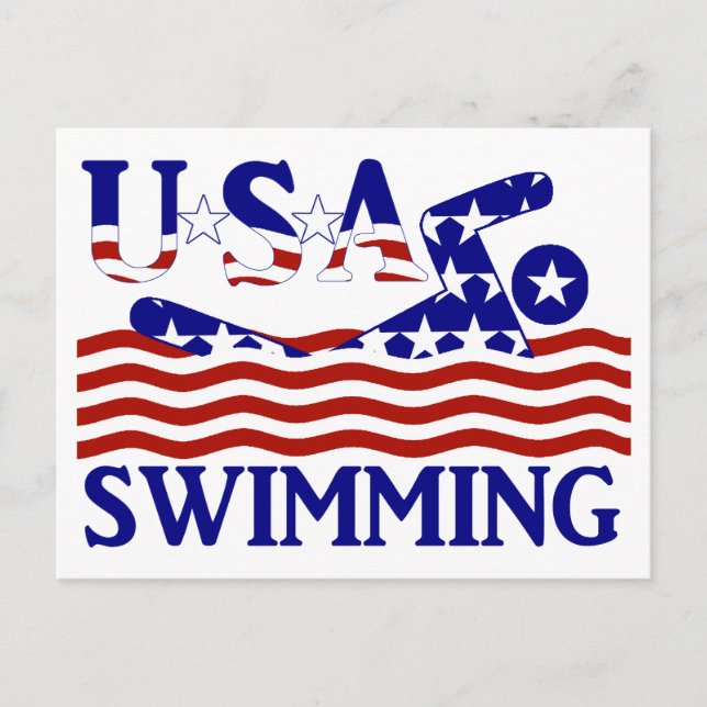 USA Patriotic Swimming Sports Postcard (Front)
