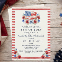 USA Patriotic Watercolor Floral 4th of July BBQ