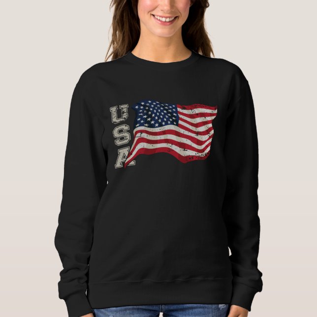 USA Patriotic Waving American Flag Vintage Distres Sweatshirt (Front)