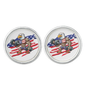 USA/patriotic weightlifting bald eagle Cufflinks