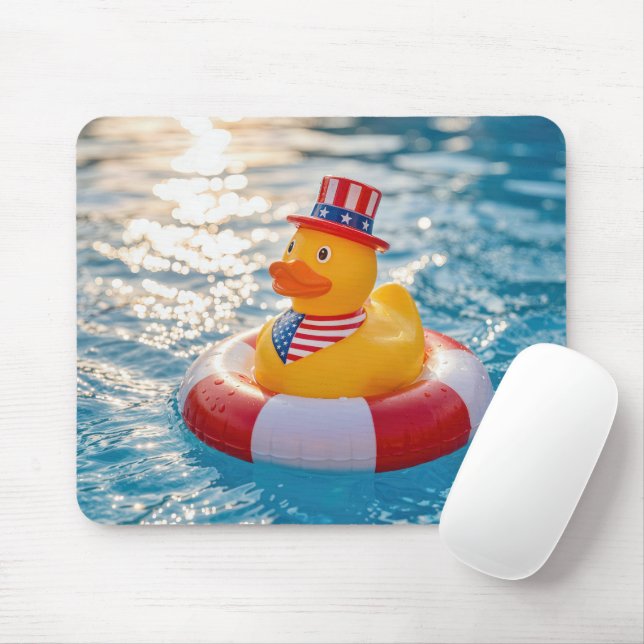 USA Patriotic Yellow Rubber Duck in Pool Mouse Pad (With Mouse)