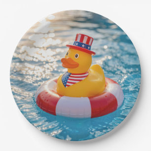 USA Patriotic Yellow Rubber Duck in Pool Paper Plates