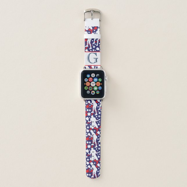  USA pattern, with monogram  Pickleball Apple Watch Band (Front)