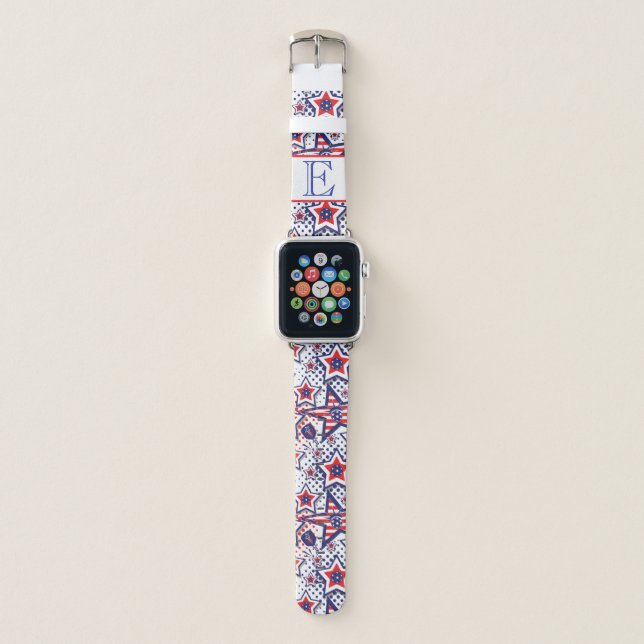 USA pattern, with monogram  Pickleball   Apple Watch Band (Front)