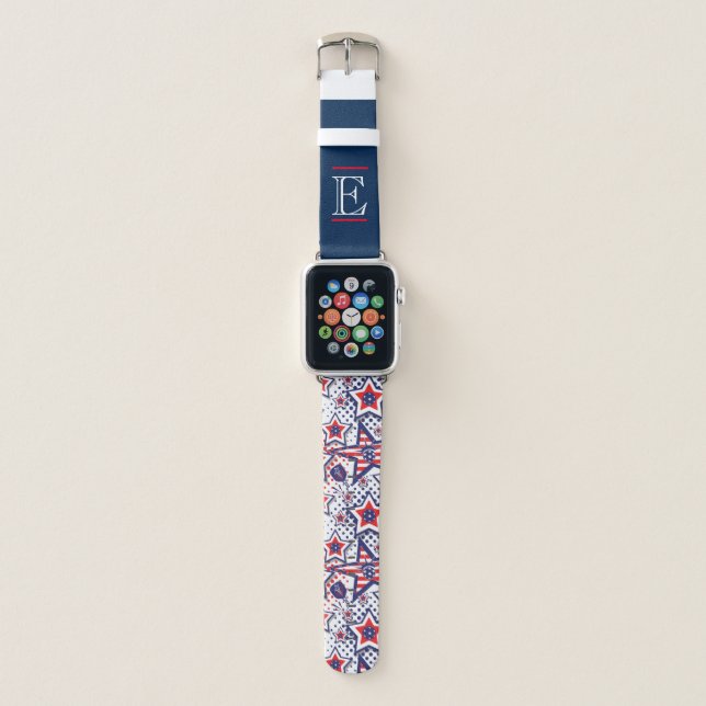 USA pattern, with monogram   Pickleball  Apple Watch Band (Front)