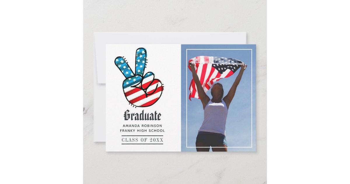 USA Peace Sign Graduation Photo Announcement | Zazzle