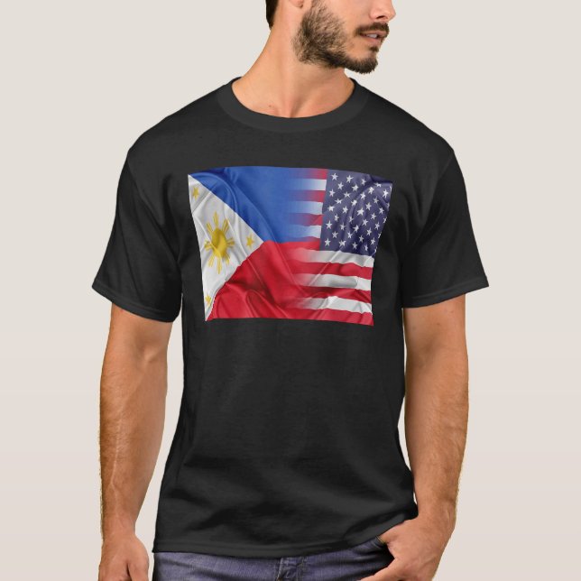 Usa Philippines Flag For Filipino American Roots V T-Shirt (Front)