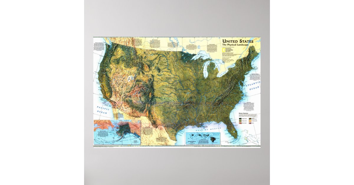 USA: Poster Physical map | Landscape Zazzle ...
