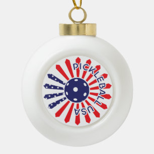  USA pickleball   Ceramic Ball Christmas Ornament