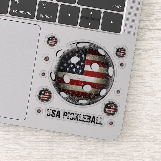 USA Pickleball Distressed American Flag Sticker (Detail)