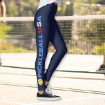 USA Pickleball Leggings Yellow Ball Red White Blue<br><div class="desc">The perfect leggings for pickleball and USA enthusiasts. High quality leggings with the words PICKLEBALL USA and a yellow pickleball on each side. Add your custom text - like a club name or team name. Fun for casual social play or tournament match play - easily change the background color to...</div>