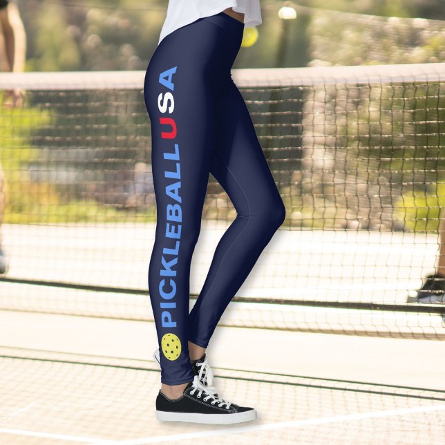USA Pickleball Leggings Yellow Ball Red White Blue (Creator Uploaded)