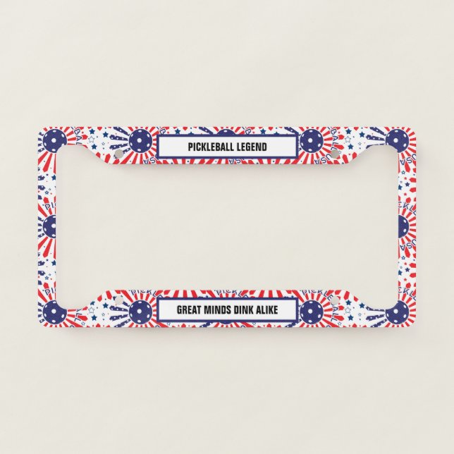 USA pickleball pattern, custom text License Plate Frame (Front)