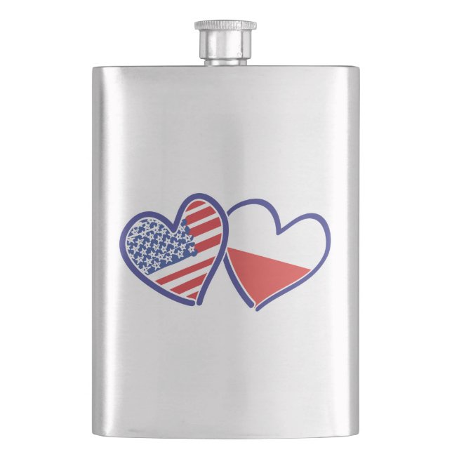 USA Poland Flag Hearts Hip Flask (Front)