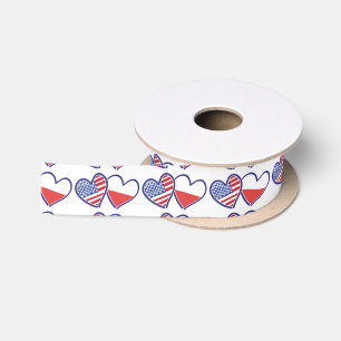 USA Poland Flag Hearts Satin Ribbon