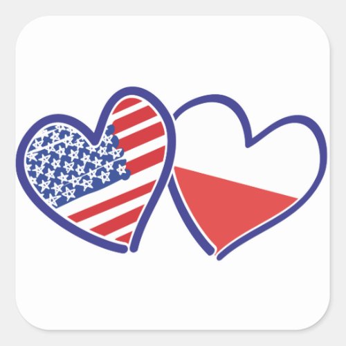 USA Poland Flag Hearts Square Sticker