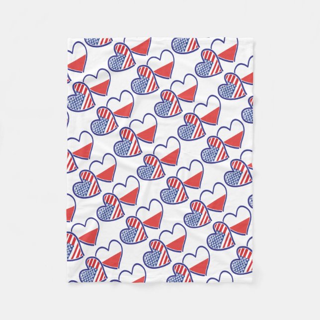 USA-POLISH-FLAG-HEARTS FLEECE BLANKET (Front)
