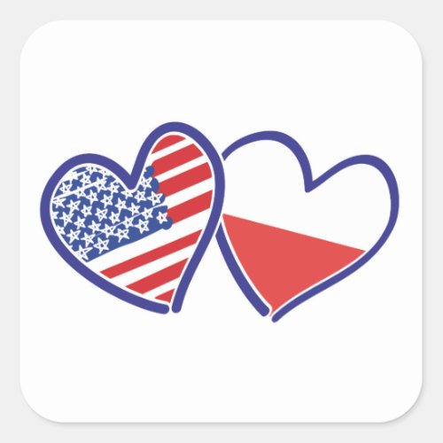 USA_POLISH_FLAG_HEARTS SQUARE STICKER