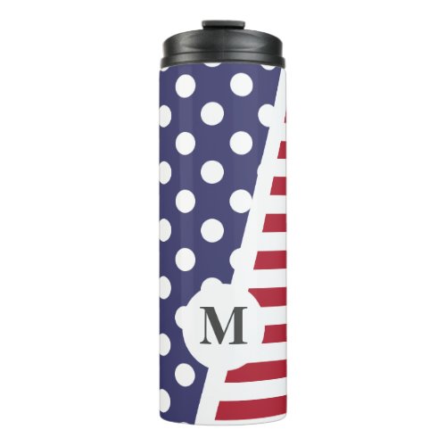 USA Polka Dots and Stripes Monogram Thermal Tumbler