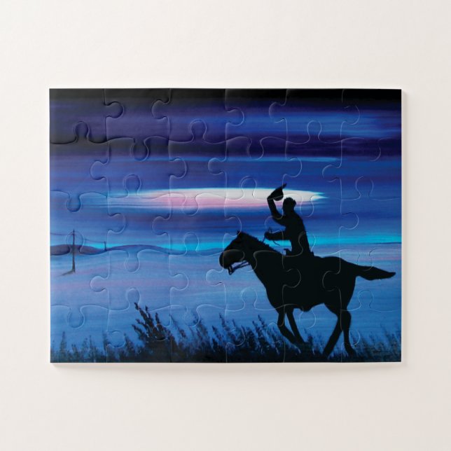 USA Pony Express 🐎 Cowboy Rider Painting Jigsaw Puzzle (Horizontal)