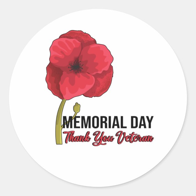 USA Poppy Poppy Memorial Day Veterans Day Pride Classic Round Sticker (Front)