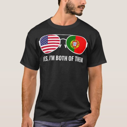 USA Portugal Flag Sunglasses Portuguese Americans  T_Shirt