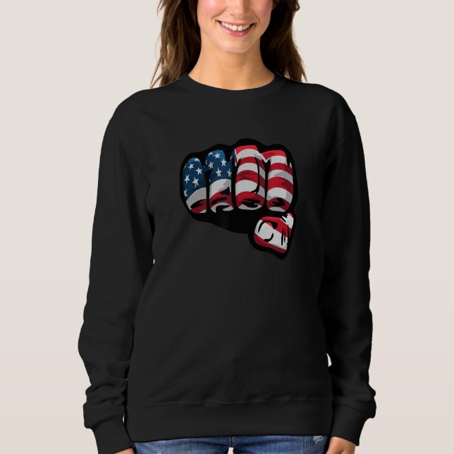 USA Power Patriotic American Flag Fist Punch Pride Sweatshirt (Front)