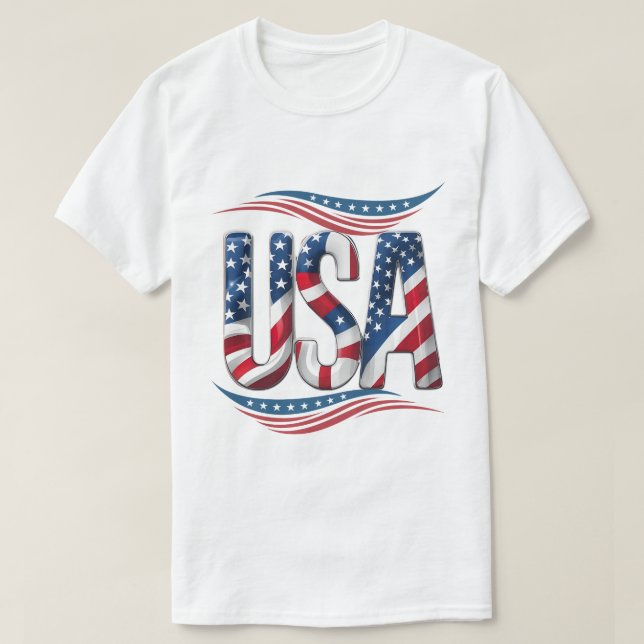 USA Pride Bold Letter Art – Flag Inside Edition T-Shirt (Design Front)