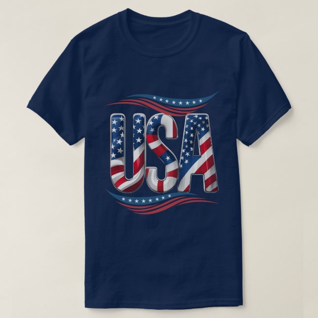 USA Pride Bold Letter Art – Flag Inside Edition T-Shirt (Design Front)