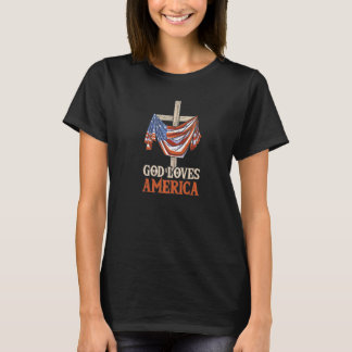 USA Pride Flag & Cross God Loves America Jesus & C T-Shirt