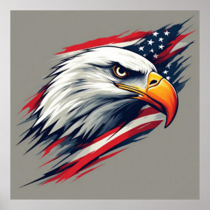 USA Pride Gift – Bald Eagle with American Flag Poster