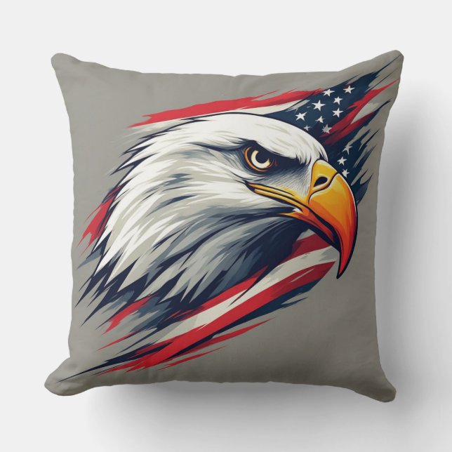 USA Pride Gift – Bald Eagle with American Flag Throw Pillow (Front)