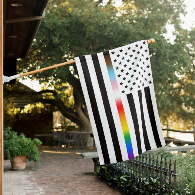 USA Progress Pride Thin Line House Flag (In SItu)