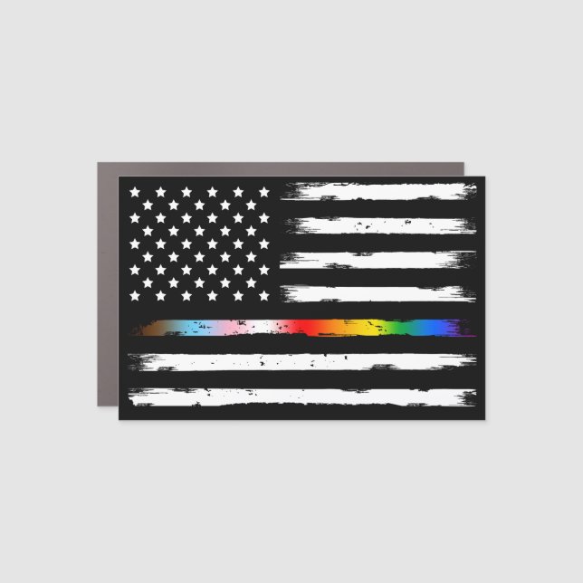 USA Progress Pride Thin Line Vintage Car Magnet (Front)