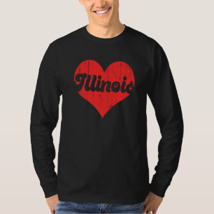 USA Proud America State Flag Heart Love Illinois  T-Shirt