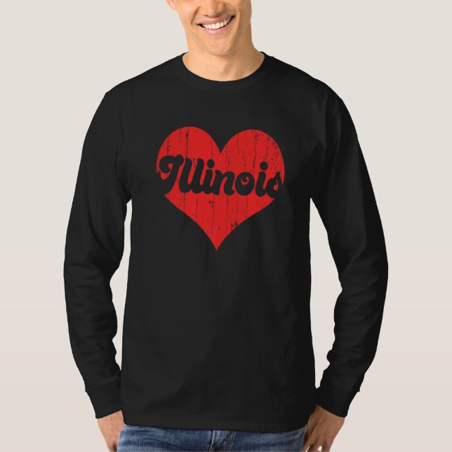 USA Proud America State Flag Heart Love Illinois  T-Shirt (Front)