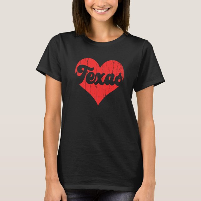 USA Proud America State Flag Heart Love Texas T-Shirt (Front)