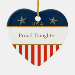 USA Proud Daughter Patriotic Heart Frame Ceramic Ornament