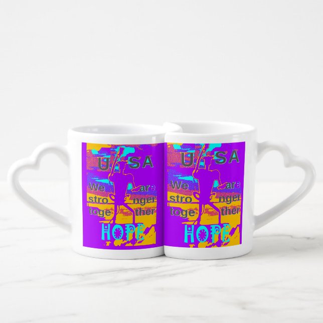 USA Psychedelic Hope: Neon Unity Art Coffee Mug Set (Front Nesting)